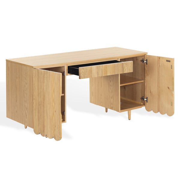 Safavieh Kristy Fluted Wood Desk In Natural Finish - Elegant, Tranquil Design For Your Workspace & Study Area Natural Wood Sfv4251a-2bx