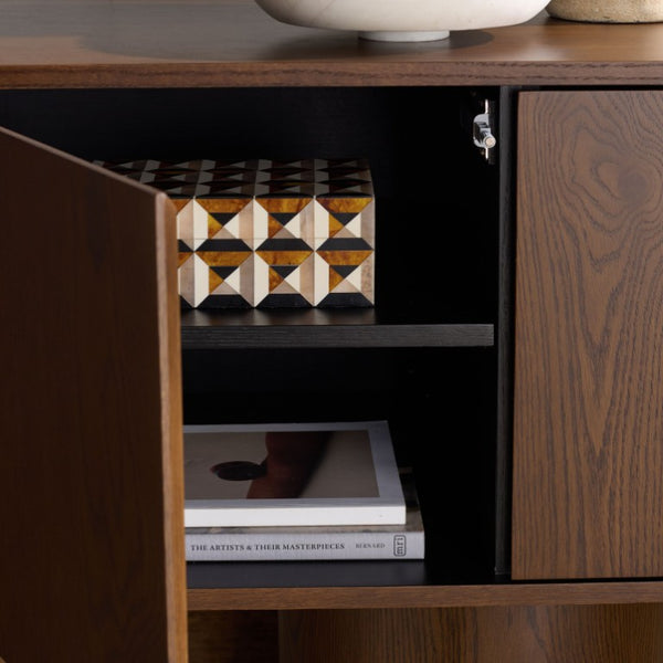 Safavieh Alberti Low Profile Walnut Grain Sideboard for Dining Room Modern Storage Walnut SFV4254A-2BX