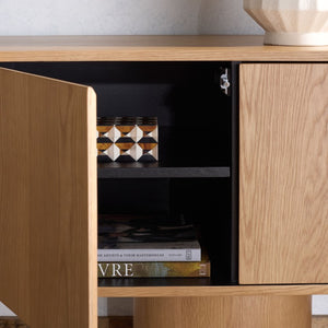 Safavieh Alberti Low Profile Walnut Grain Sideboard for Dining Room Modern Storage Natural SFV4254B-2BX
