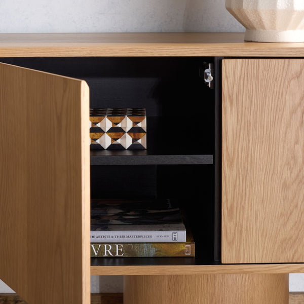 Safavieh Alberti Low Profile Walnut Grain Sideboard for Dining Room Modern Storage Natural SFV4254B-2BX