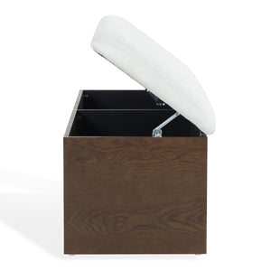 Safavieh Roseandrea Cushion Top Storage Bench - Stylish Wood & Fabric Design For Organized Living Spaces Walnut ,White Wood ,Fabric ,Foam Sfv4255b