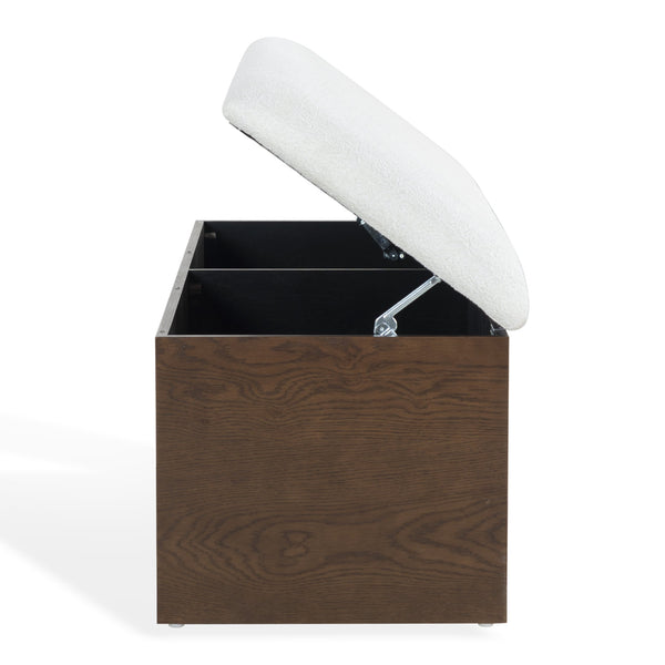 Safavieh Roseandrea Cushion Top Storage Bench - Stylish Wood & Fabric Design For Organized Living Spaces Walnut ,White Wood ,Fabric ,Foam Sfv4255b