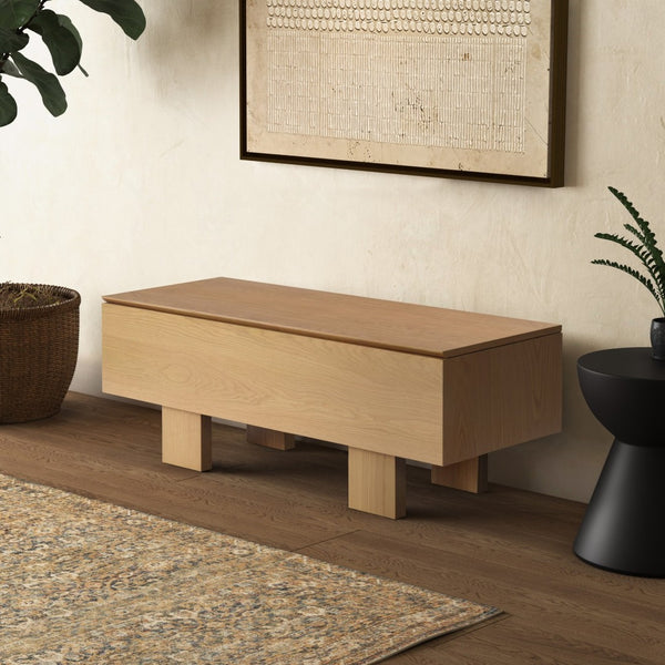 Safavieh SHERIANYA Wood Storage Bench – Stylish Seating & Hidden Storage for Entryways and Living Spaces Natural SFV4256A