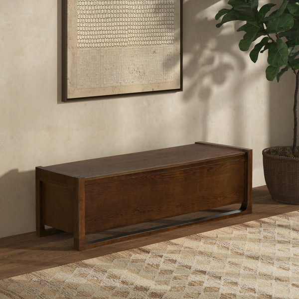Safavieh TYRELL Wood Storage Bench - Versatile Seating and Hidden Storage for Stylish Home Organization Walnut SFV4257B
