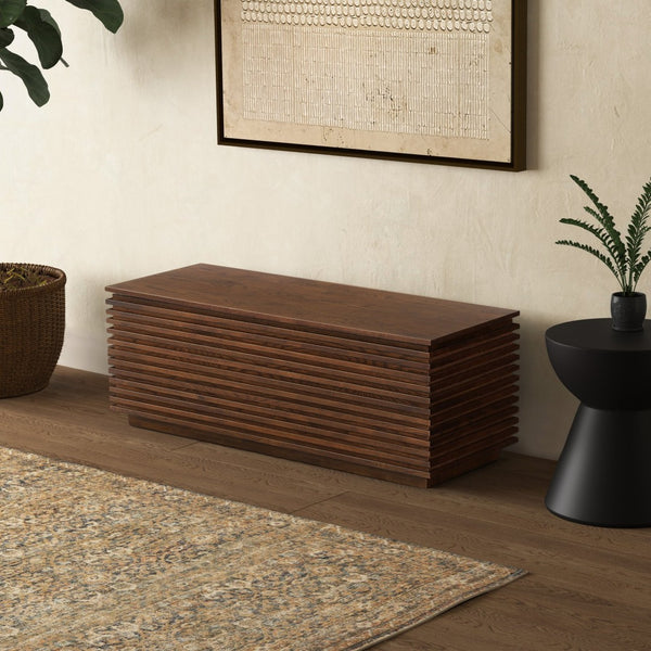 Safavieh ZUZU Wood Storage Bench – Elegant Walnut Finish, Durable Design & Hidden Compartment for Stylish Homes SFV4258A