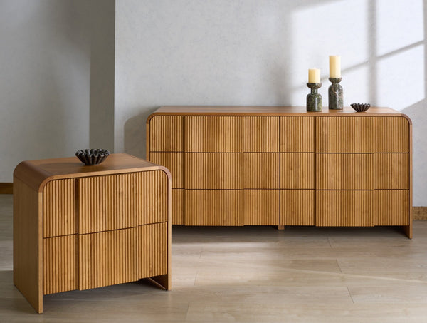 Safavieh VITALE Reeded Wood Dresser - Elegant Storage Solution with Textured Design for Timeless Interiors Natural SFV4260A