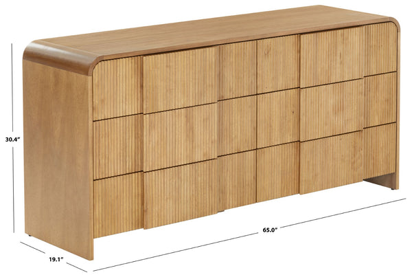 Safavieh VITALE Reeded Wood Dresser - Elegant Storage Solution with Textured Design for Timeless Interiors Natural SFV4260A