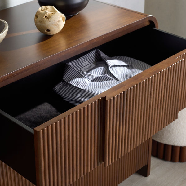Safavieh VITALE Reeded Wood Dresser - Elegant Storage Solution with Textured Design for Timeless Interiors Walnut SFV4260B