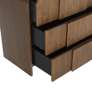 Safavieh VITALE Reeded Wood Dresser - Elegant Storage Solution with Textured Design for Timeless Interiors Walnut SFV4260B