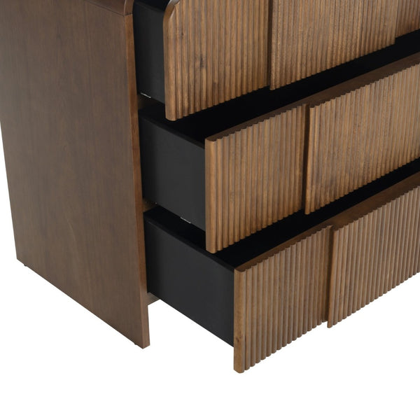 Safavieh VITALE Reeded Wood Dresser - Elegant Storage Solution with Textured Design for Timeless Interiors Walnut SFV4260B