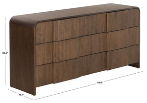 Safavieh VITALE Reeded Wood Dresser - Elegant Storage Solution with Textured Design for Timeless Interiors Walnut SFV4260B