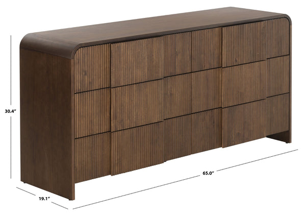 Safavieh VITALE Reeded Wood Dresser - Elegant Storage Solution with Textured Design for Timeless Interiors Walnut SFV4260B
