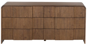 Safavieh Vitale Reeded Wood Dresser - Elegant Storage Solution With Textured Finish For Stylish Homes Walnut Wood Sfv4260b
