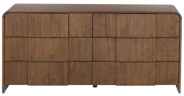 Safavieh Vitale Reeded Wood Dresser - Elegant Storage Solution With Textured Finish For Stylish Homes Walnut Wood Sfv4260b