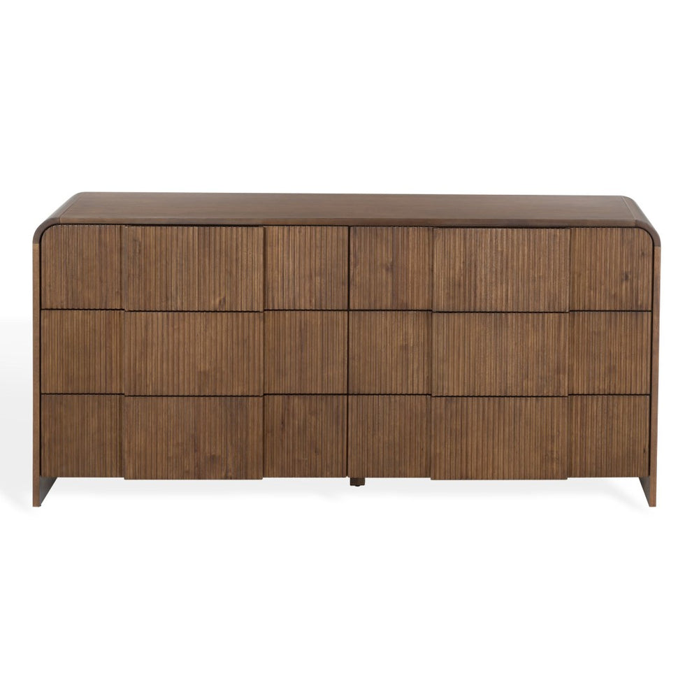 Safavieh VITALE Reeded Wood Dresser - Elegant Storage Solution with Textured Design for Timeless Interiors Walnut SFV4260B