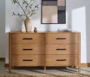 Abbiava Six-Drawer Wood Dresser With Metal Accents — Spacious 64.5" Storage, Smooth-Glide Design