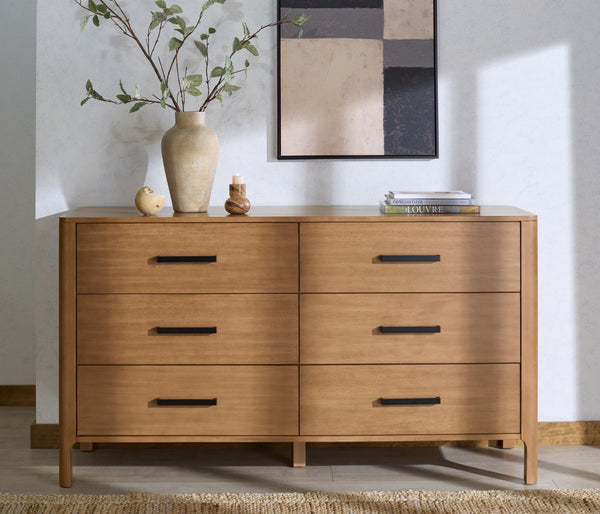Abbiava Six-Drawer Wood Dresser With Metal Accents — Spacious 64.5" Storage, Smooth-Glide Design