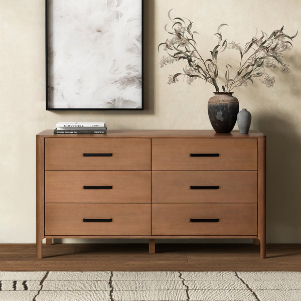 Abbiava Six-Drawer Wood Dresser With Metal Accents — Spacious 64.5" Storage, Smooth-Glide Design
