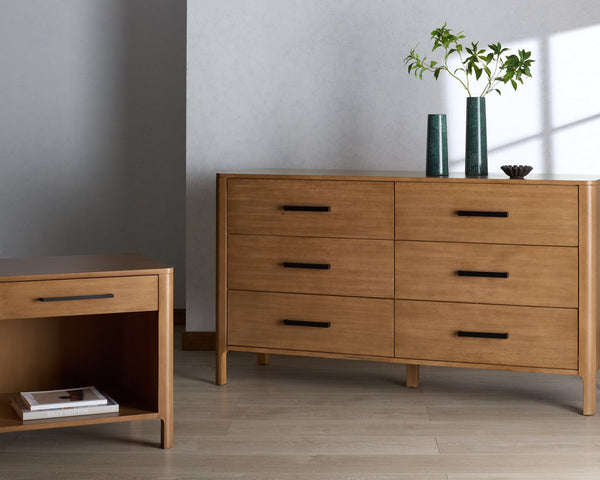 Abbiava Six-Drawer Wood Dresser With Metal Accents — Spacious 64.5" Storage, Smooth-Glide Design