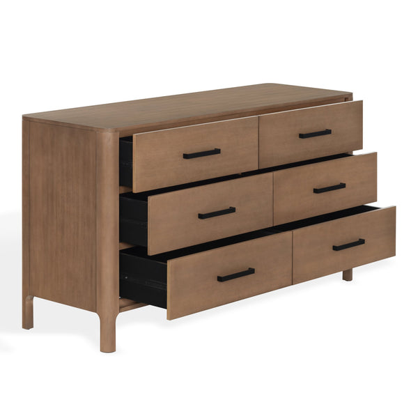 Abbiava Six-Drawer Wood Dresser With Metal Accents — Spacious 64.5" Storage, Smooth-Glide Design