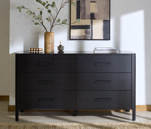 Abbiava Six-Drawer Wood Dresser With Metal Accents — Spacious 64.5" Storage, Smooth-Glide Design