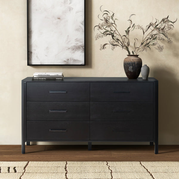 Abbiava Six-Drawer Wood Dresser With Metal Accents — Spacious 64.5" Storage, Smooth-Glide Design