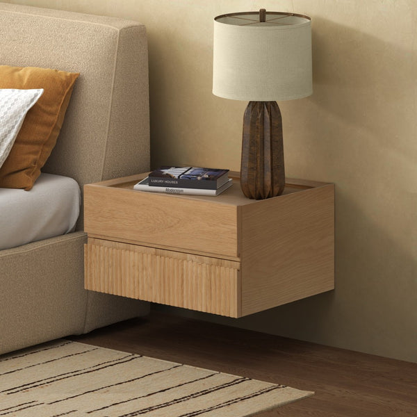 Safavieh DONTAY 2-Drawer Ribbed Floating Nightstand - Modern Design for Stylish Bedroom Storage Solutions Natural SFV4262A