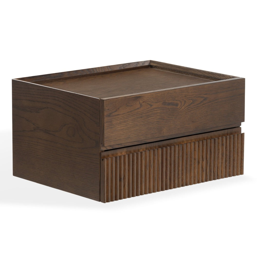 Safavieh DONTAY 2-Drawer Ribbed Floating Nightstand - Modern Design for Stylish Bedroom Storage Solutions Walnut SFV4262B