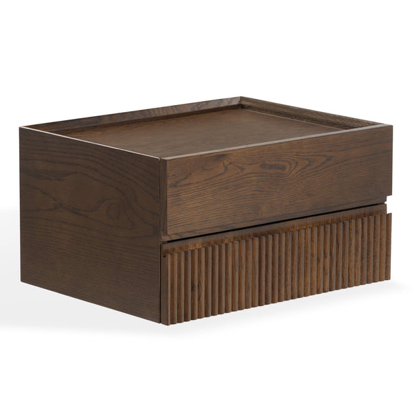 Safavieh Dontay 2 Drawer Ribbed Floating Nightstand - Elegant Wood Design For Modern Bedroom Spaces Walnut Wood Sfv4262b