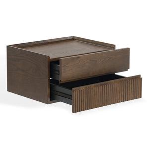 Safavieh Dontay 2 Drawer Ribbed Floating Nightstand - Elegant Wood Design For Modern Bedroom Spaces Walnut Wood Sfv4262b