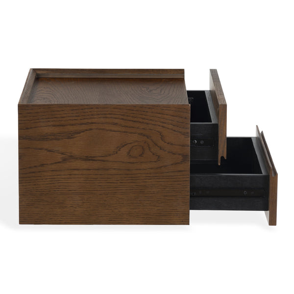 Safavieh Dontay 2 Drawer Ribbed Floating Nightstand - Elegant Wood Design For Modern Bedroom Spaces Walnut Wood Sfv4262b