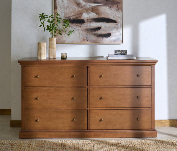 Lizzy Six-Drawer Dresser With Warm Wood Finish, Smooth-Glide Drawers And Timeless Contemporary Style