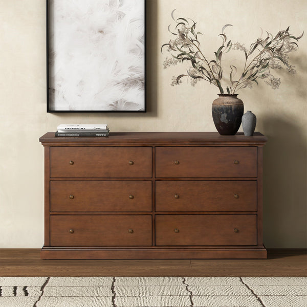 Lizzy Six-Drawer Dresser With Warm Wood Finish, Smooth-Glide Drawers And Timeless Contemporary Style