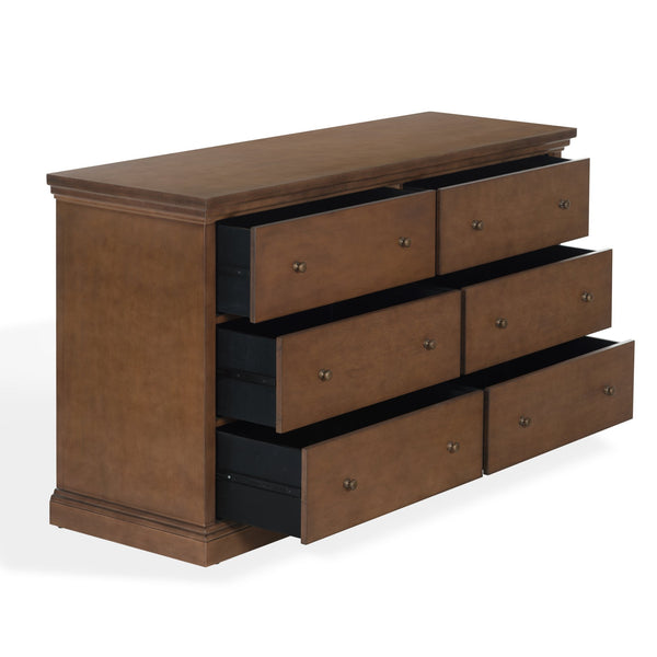 Lizzy Six-Drawer Dresser With Warm Wood Finish, Smooth-Glide Drawers And Timeless Contemporary Style