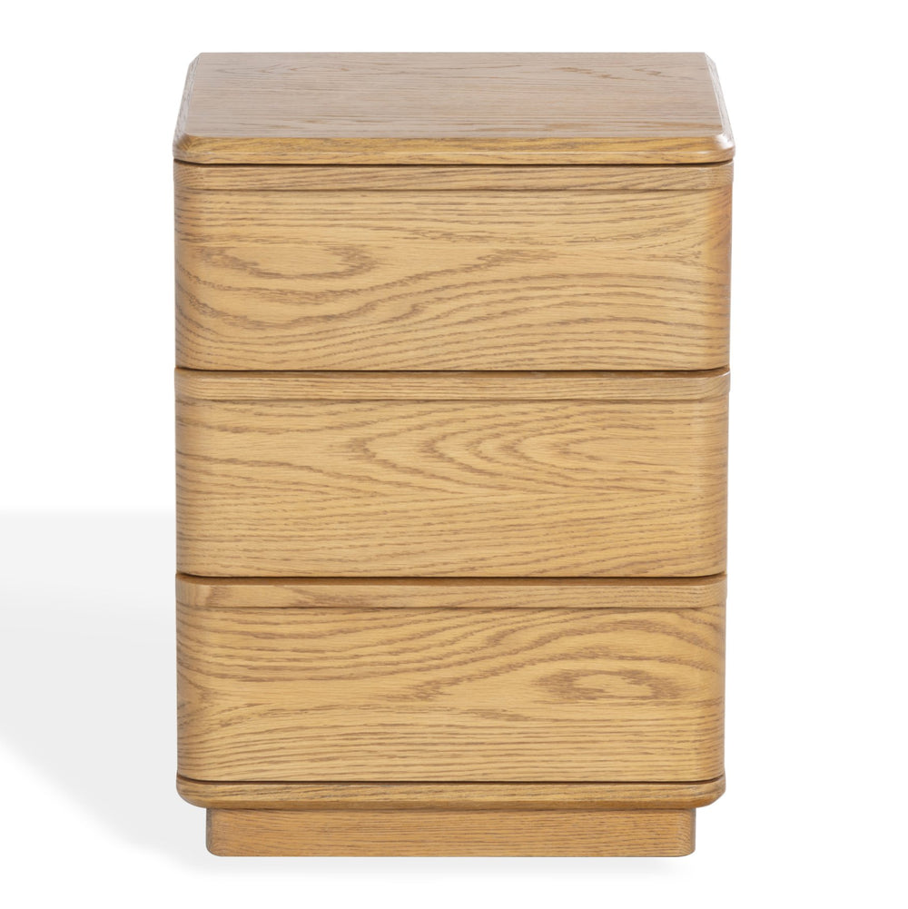 Guillermo Wood 3-Drawer Nightstand — Compact, Warm-Grain Bedside Storage With Smooth-Glide Drawers
