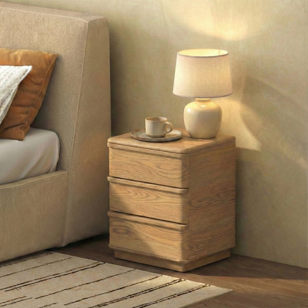 Guillermo Wood 3-Drawer Nightstand — Compact, Warm-Grain Bedside Storage With Smooth-Glide Drawers