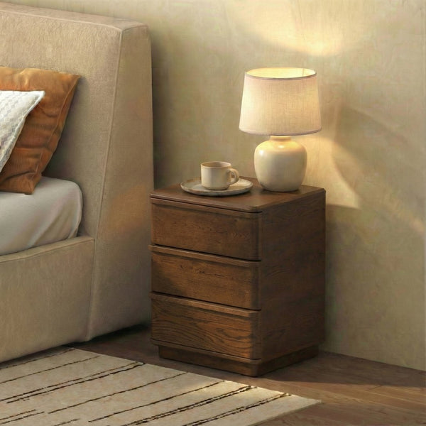 Guillermo Wood 3-Drawer Nightstand — Compact, Warm-Grain Bedside Storage With Smooth-Glide Drawers
