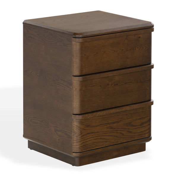 Guillermo Wood 3-Drawer Nightstand — Compact, Warm-Grain Bedside Storage With Smooth-Glide Drawers