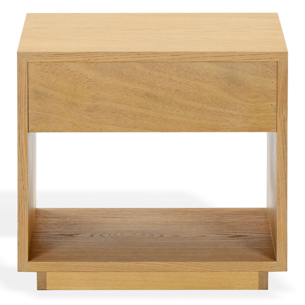Safavieh Gabribecca Oak Veneer Nightstand with Brass Hardware Single Drawer Bedroom Storage GREIGE OAK SFV4278A