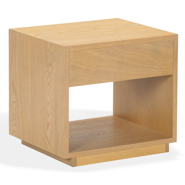 Safavieh Gabribecca Oak Veneer Nightstand with Brass Hardware Single Drawer Bedroom Storage GREIGE OAK SFV4278A