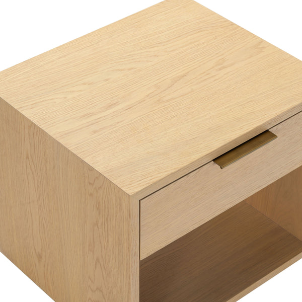 Safavieh Gabribecca Oak Veneer Nightstand with Brass Hardware Single Drawer Bedroom Storage GREIGE OAK SFV4278A