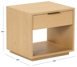 Safavieh Gabribecca Oak Veneer Nightstand with Brass Hardware Single Drawer Bedroom Storage GREIGE OAK SFV4278A