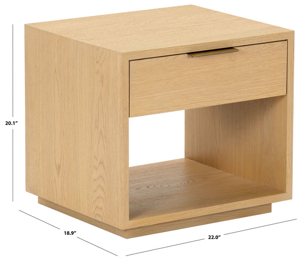 Safavieh Gabribecca Oak Veneer Nightstand with Brass Hardware Single Drawer Bedroom Storage GREIGE OAK SFV4278A