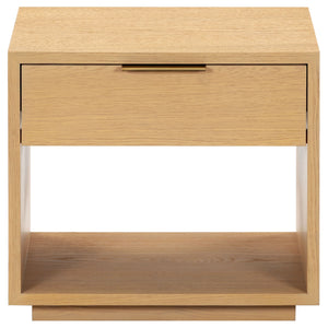 Safavieh Gabribecca Oak Veneer Nightstand with Brass Hardware Single Drawer Bedroom Storage GREIGE OAK SFV4278A
