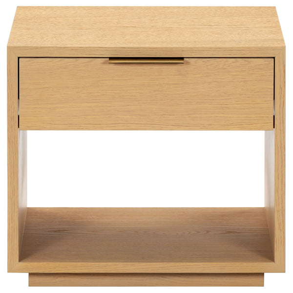 Safavieh Gabribecca Oak Veneer Nightstand with Brass Hardware Single Drawer Bedroom Storage GREIGE OAK SFV4278A