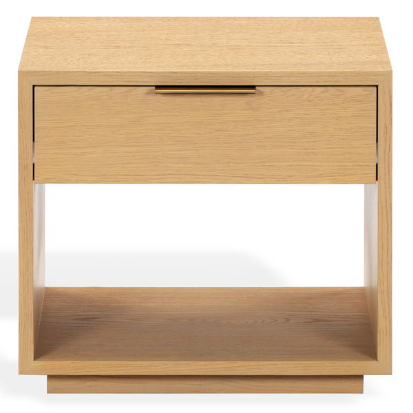 Safavieh Gabribecca Oak Veneer Nightstand with Brass Hardware Single Drawer Bedroom Storage GREIGE OAK SFV4278A