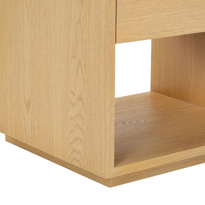 Safavieh Gabribecca Oak Veneer Nightstand with Brass Hardware Single Drawer Bedroom Storage GREIGE OAK SFV4278A