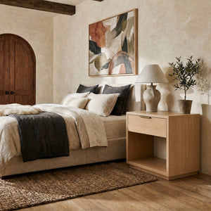 Safavieh Gabribecca Oak Veneer Nightstand with Brass Hardware Single Drawer Bedroom Storage GREIGE OAK SFV4278A