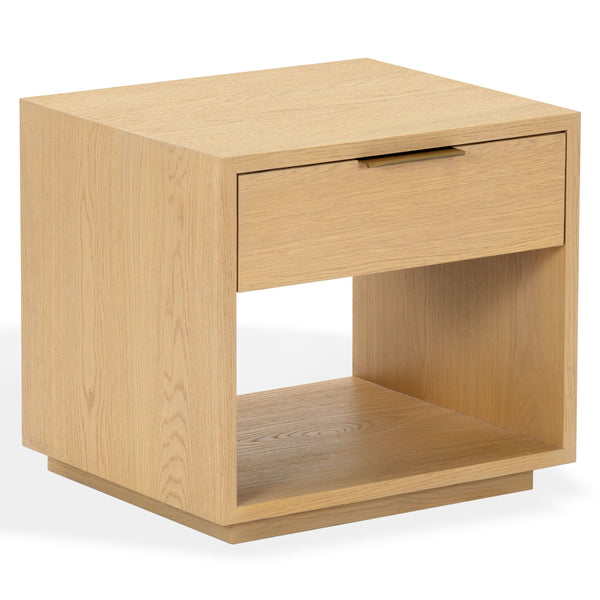 Safavieh Gabribecca Oak Veneer Nightstand with Brass Hardware Single Drawer Bedroom Storage GREIGE OAK SFV4278A
