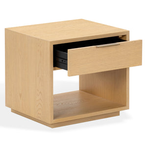 Safavieh Gabribecca Oak Veneer Nightstand with Brass Hardware Single Drawer Bedroom Storage GREIGE OAK SFV4278A